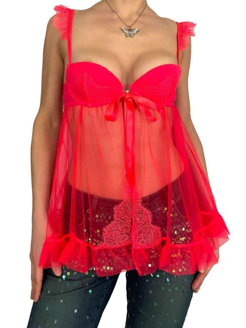 victorias secret 2013 valley of the dolls electric pink nylon babydoll bra top